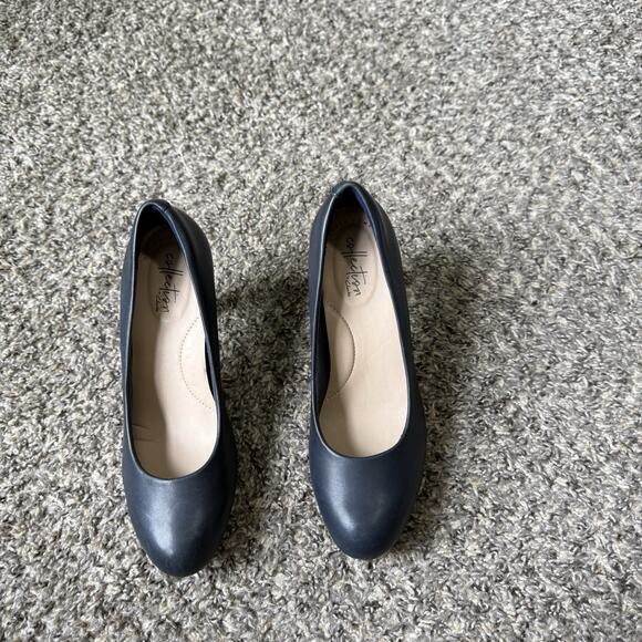 Clarks Women's Adriel Viola Leather Dress Pump Shoe Navy Blue Side 6 NEW Read - Picture 3 of 10